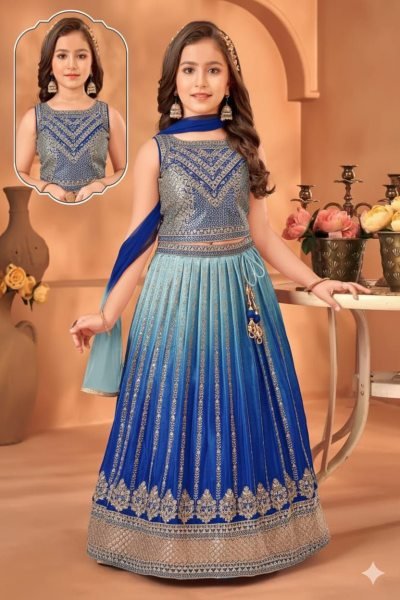 Graceful Blue Chinon Silk Lehenga Choli with Sequins Work for Party Wear Girls Wear