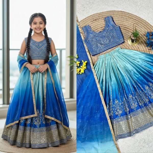 Graceful Blue Chinon Silk Lehenga Choli with Sequins Work for Party Wear Girls Wear