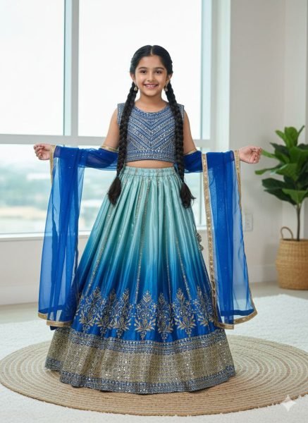 Graceful Blue Chinon Silk Lehenga Choli with Sequins Work for Party Wear Girls Wear