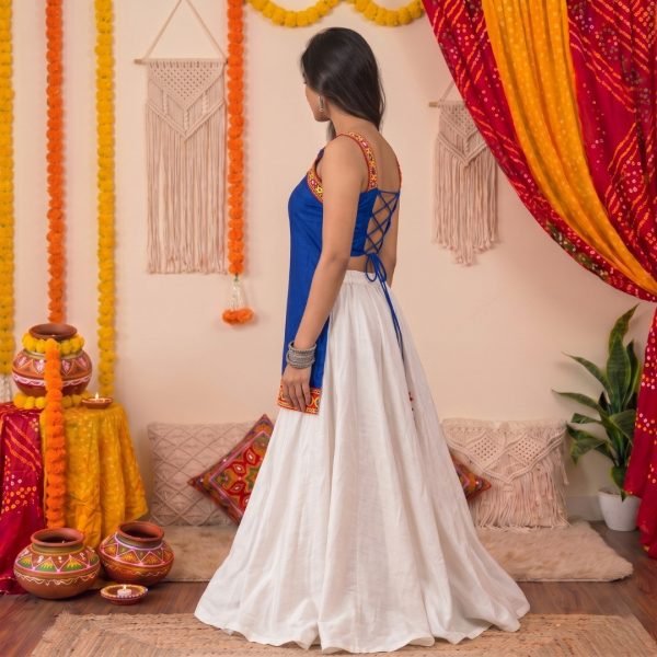 Graceful Blue Festival Wear Rayon Short Kurti with Stylish Back Tie-Up and Embroidery Work Tunics kurti
