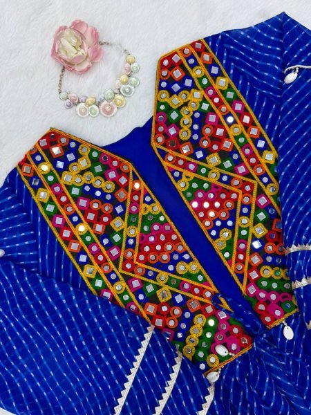 Graceful Blue Rayon Navratri Gown with Gamthi Thread Embroidery  Work Tunics kurti