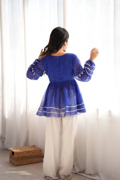 Graceful Blue Rayon Navratri Gown with Gamthi Thread Embroidery  Work Tunics kurti