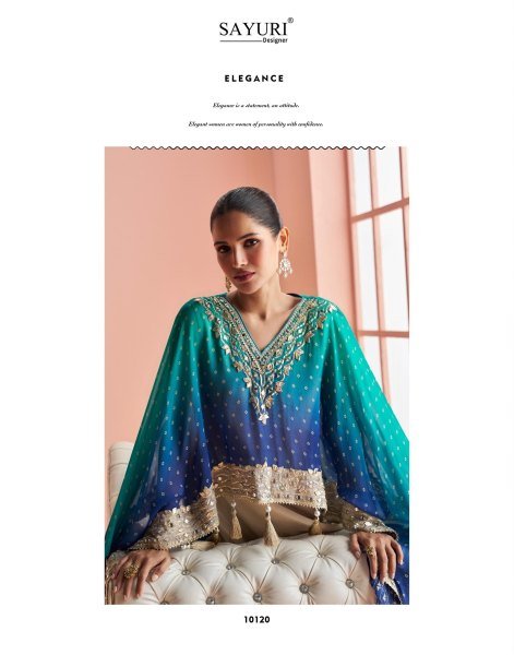 Graceful Blue Simar Silk Pauncho Style Kaftan Short Sharara Set with Hand Mirror Work Designer Plazzo Salwar Suits Wholesale