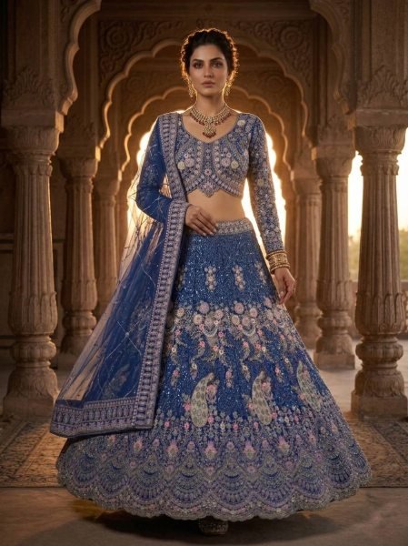 Graceful Blue Wedding Wear Designer Lehenga for Boutique Collection Bridal Lehenga Choli