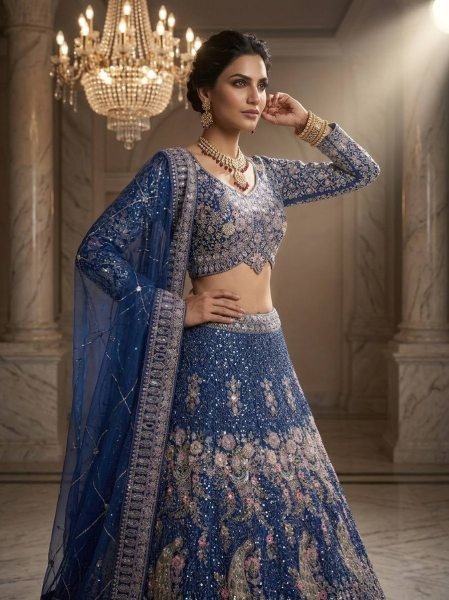 Graceful Blue Wedding Wear Designer Lehenga for Boutique Collection Bridal Lehenga Choli