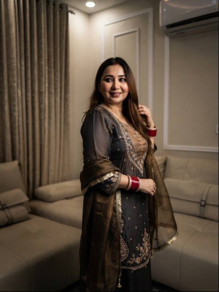 Graceful Brown Ready-to-Wear NC Moss Silk Top Palazzo with Lace Border Dupatta at Wholeslae Rate Ready To Wear Collection
