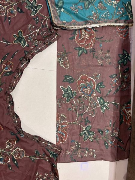 Graceful Brown Star Georgette Lehenga with Digital Print and Sequin Figure Work Designer Lehenga Choli