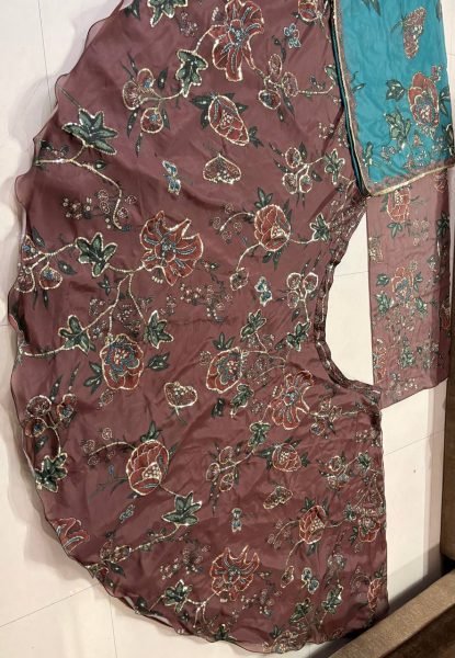 Graceful Brown Star Georgette Lehenga with Digital Print and Sequin Figure Work Designer Lehenga Choli