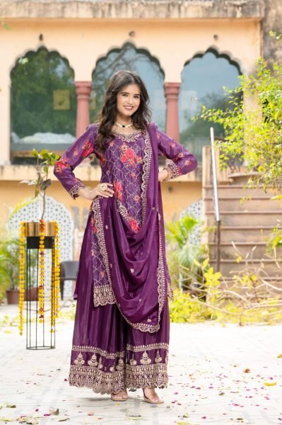Graceful Chinon Silk Kurti Plazo Set with Dupatta for Women in Best Price  Ready To Wear Collection