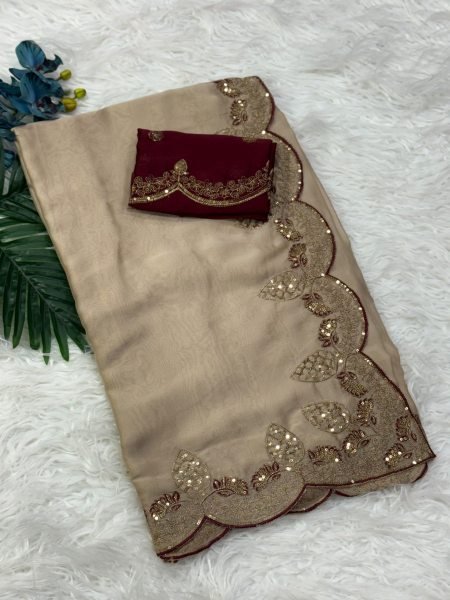 Graceful Cream Designer Rangoli Silk Saree with Heavy Embroidered Border For Wedding Silk Sarees Wholesale