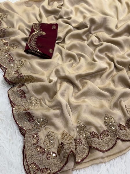 Graceful Cream Designer Rangoli Silk Saree with Heavy Embroidered Border For Wedding Silk Sarees Wholesale