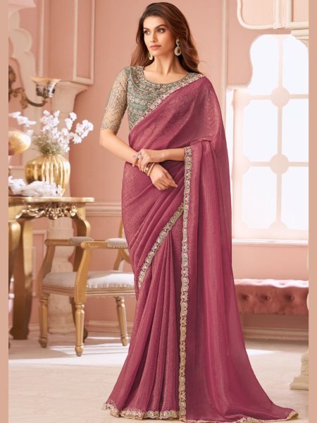 Graceful Dusty Pink Elegant Party Wear Saree for Wedding and Festive Wear Sarees 