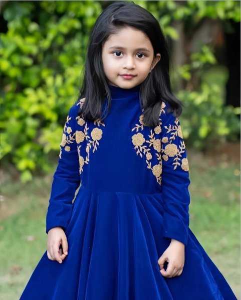 Graceful Embroidered Viscose Velvet Kids Gown with Full Sleeves for Partywear  Girls Wear