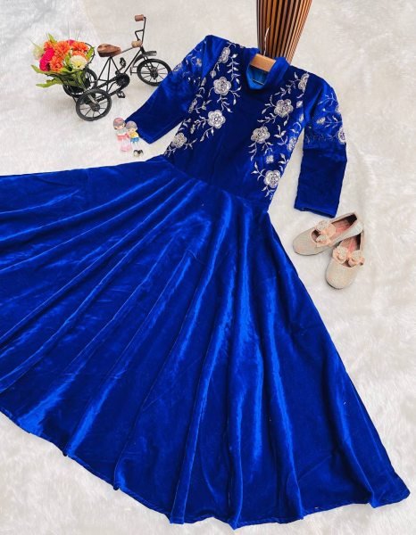 Graceful Embroidered Viscose Velvet Kids Gown with Full Sleeves for Partywear  Girls Wear
