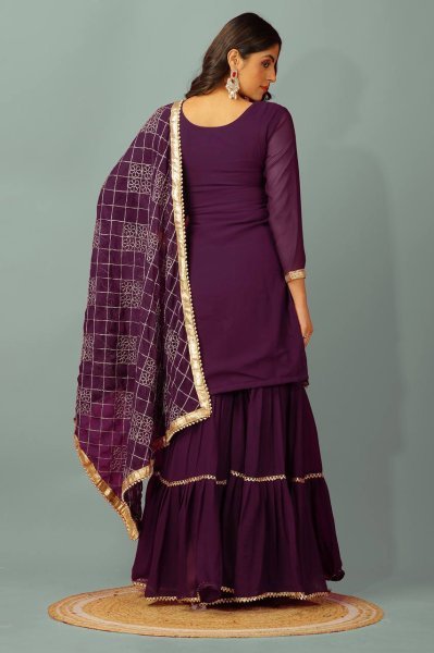 Graceful Faux Georgette Sharara Plazo Set with Heavy Embroidery and Four Side Lace Dupatta for Women  Ready To Wear Collection