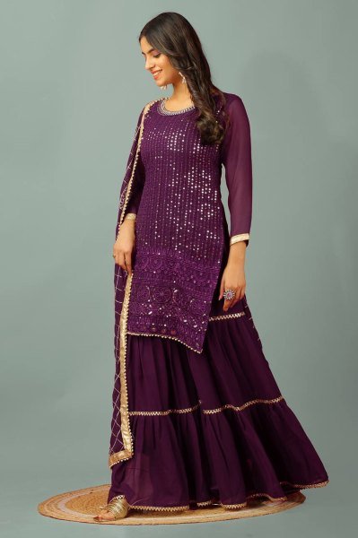 Graceful Faux Georgette Sharara Plazo Set with Heavy Embroidery and Four Side Lace Dupatta for Women  Ready To Wear Collection