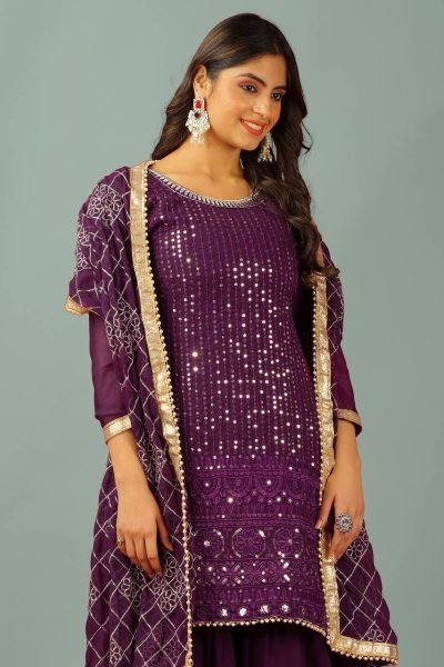 Graceful Faux Georgette Sharara Plazo Set with Heavy Embroidery and Four Side Lace Dupatta for Women  Ready To Wear Collection