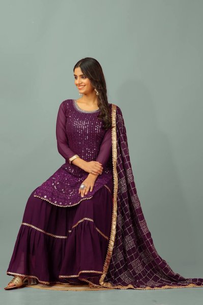 Graceful Faux Georgette Sharara Plazo Set with Heavy Embroidery and Four Side Lace Dupatta for Women  Ready To Wear Collection