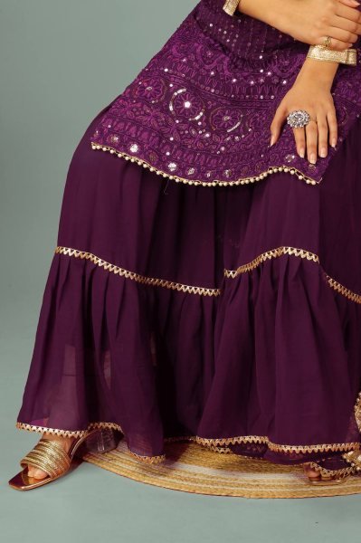 Graceful Faux Georgette Sharara Plazo Set with Heavy Embroidery and Four Side Lace Dupatta for Women  Ready To Wear Collection