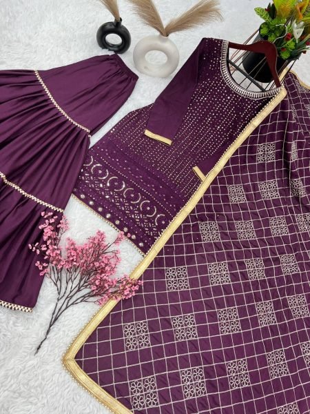 Graceful Faux Georgette Sharara Plazo Set with Heavy Embroidery and Four Side Lace Dupatta for Women  Ready To Wear Collection