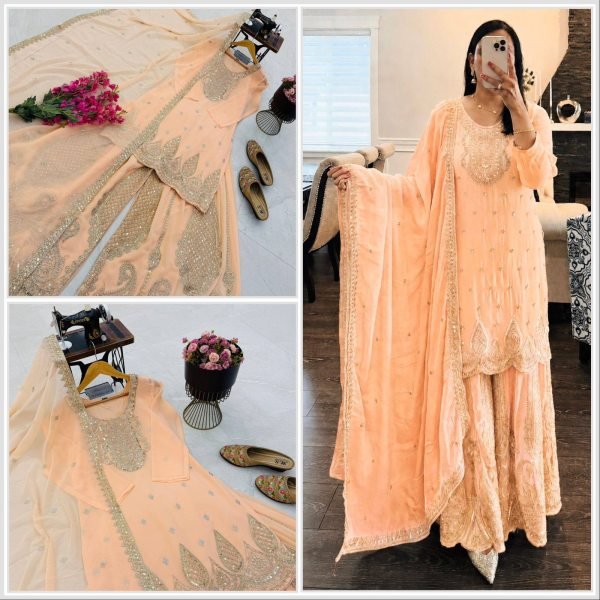 Graceful Georgette Round Neck Short Kurti Set With Codding Work For Bulk Buyers Ready To Wear Collection