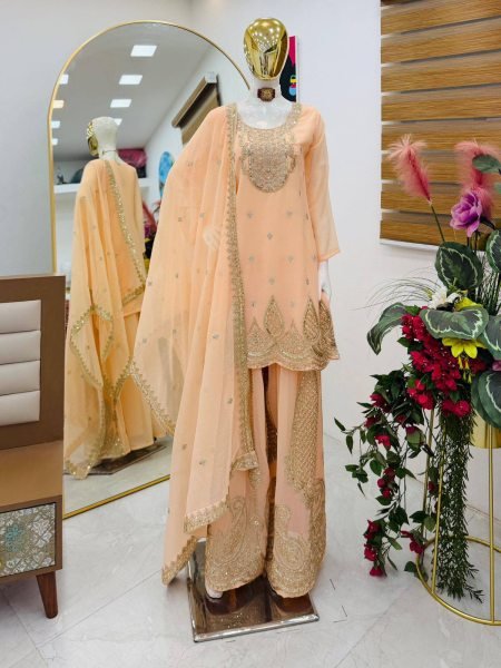 Graceful Georgette Round Neck Short Kurti Set With Codding Work For Bulk Buyers Ready To Wear Collection