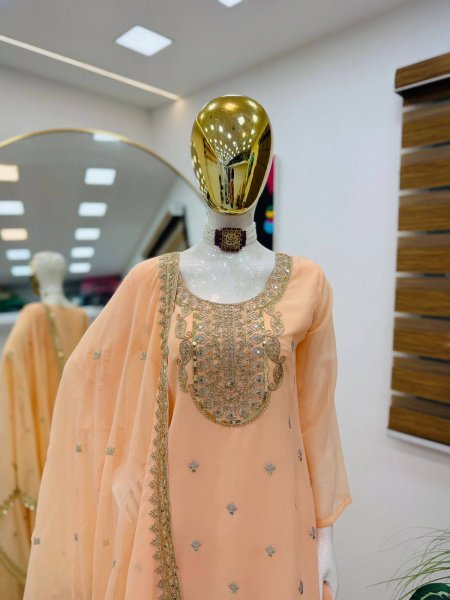 Graceful Georgette Round Neck Short Kurti Set With Codding Work For Bulk Buyers Ready To Wear Collection