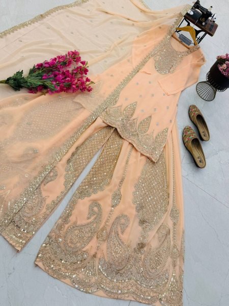 Graceful Georgette Round Neck Short Kurti Set With Codding Work For Bulk Buyers Ready To Wear Collection