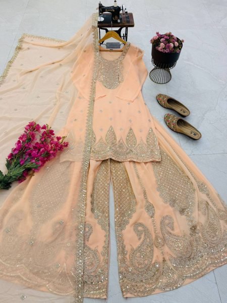 Graceful Georgette Round Neck Short Kurti Set With Codding Work For Bulk Buyers Ready To Wear Collection