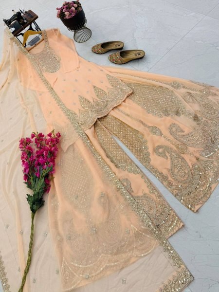 Graceful Georgette Round Neck Short Kurti Set With Codding Work For Bulk Buyers Ready To Wear Collection