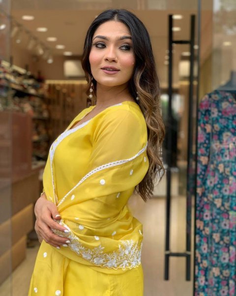 Graceful Georgette Sunshine Yellow Kurti Set with Intricate Embroidery Ethnic Wear for Women Georgette Kurti 