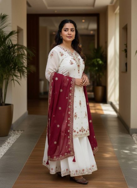 Graceful Georgette White Suit Set with sequins for Special Occasions Ready To Wear Collection