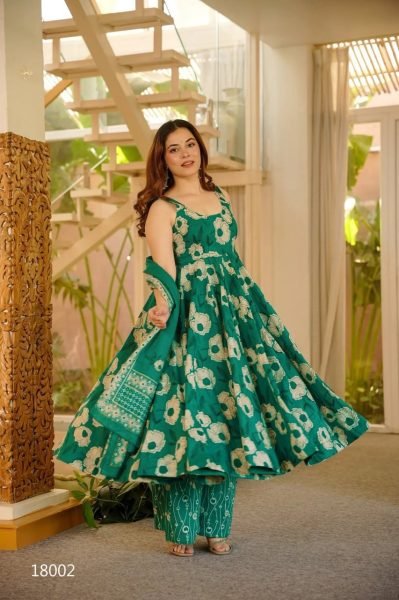 Graceful Green Designer Digital Print Muslin Silk Kurti Set at Wholesale Rate Anarkali Kurtis 