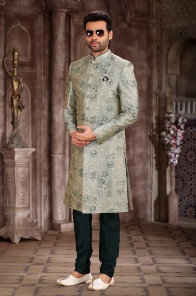 Graceful Green Designer Printed Sherwani for Men with Elegant Look Kurta Pajama Wholesale