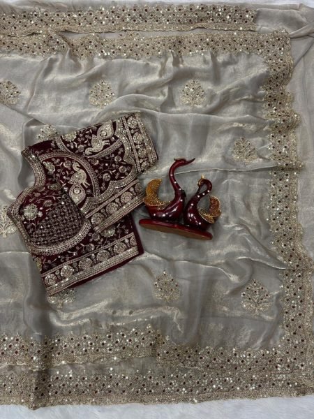 Graceful Grey Designer Fendy Satin Saree with 3mm Sequins Embroidery, Butta Work Designer Wedding Sarees Wholesale