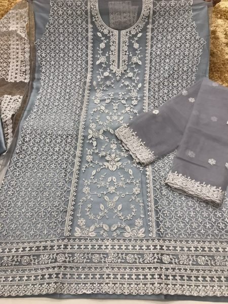 Graceful Grey Unstitch Japan Satin Inner Salwar Suit with Dupatta for Parties at Manufacturer Rate  Embroidery Suits Wholesale