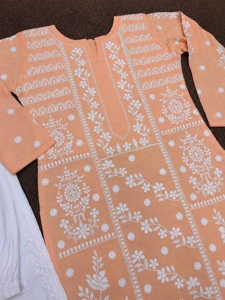Graceful Heavy Rayon Ready to Wear Cotton Embroidered Top Plazzo Set for Women Embroidery Kurtis 