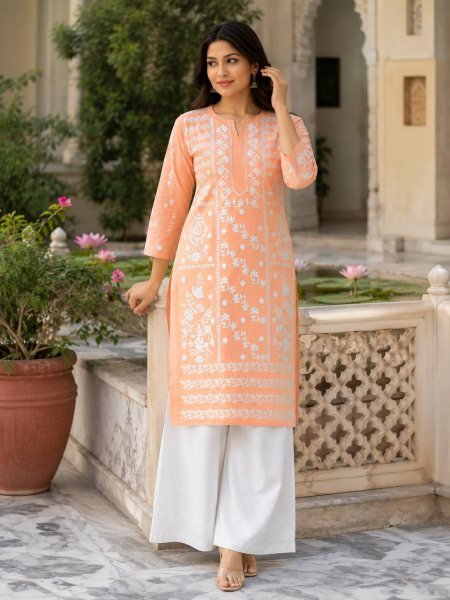 Graceful Heavy Rayon Ready to Wear Cotton Embroidered Top Plazzo Set for Women Embroidery Kurtis 