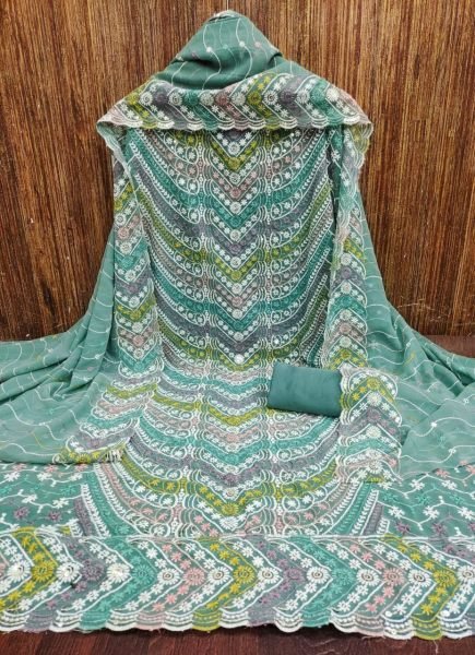 Graceful Jorjat Dress Material with Fine Thread Embroidery Suit Color Set Matching Dress Material Wholesale