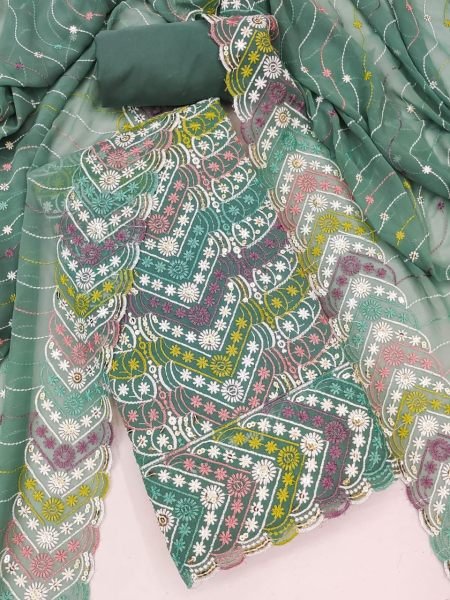 Graceful Jorjat Dress Material with Fine Thread Embroidery Suit Color Set Matching Dress Material Wholesale
