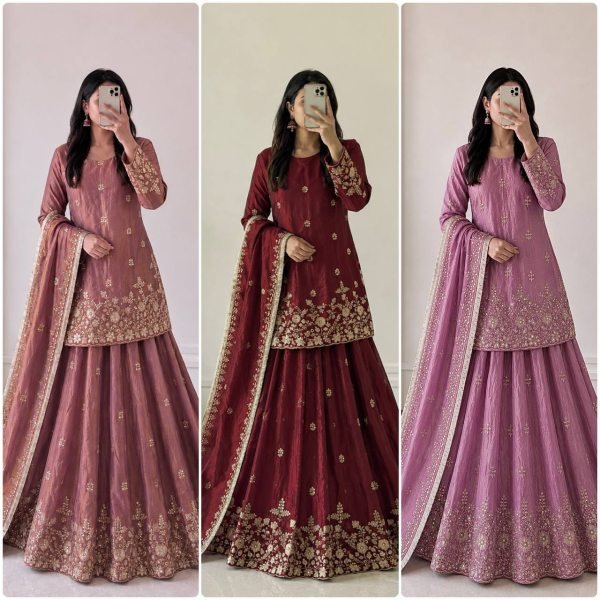 Graceful Lavender Elegant Embroidered Fandy Silk Outfit for Festive Wear Ready To Wear Collection