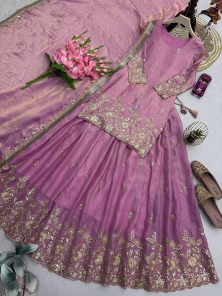 Graceful Lavender Elegant Embroidered Fandy Silk Outfit for Festive Wear Ready To Wear Collection
