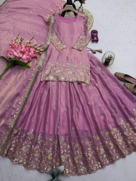 Graceful Lavender Elegant Embroidered Fandy Silk Outfit for Festive Wear Ready To Wear Collection