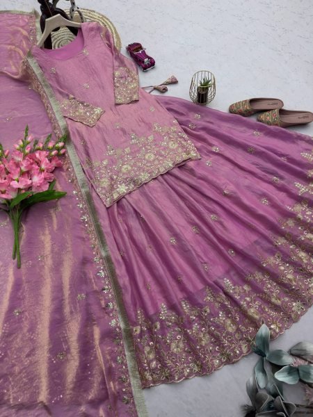 Graceful Lavender Elegant Embroidered Fandy Silk Outfit for Festive Wear Ready To Wear Collection