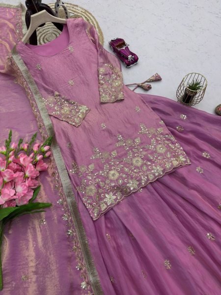 Graceful Lavender Elegant Embroidered Fandy Silk Outfit for Festive Wear Ready To Wear Collection