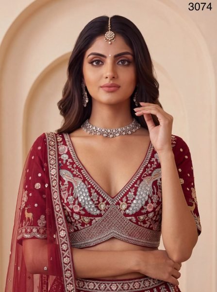 Graceful Maroon Bridal Silk Lehenga Choli with Heavy Embroidery and Double Net Dupatta Bridal Lehenga Choli