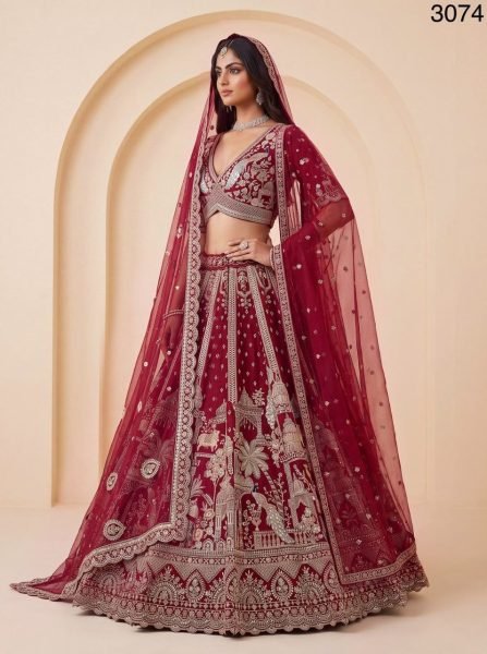 Graceful Maroon Bridal Silk Lehenga Choli with Heavy Embroidery and Double Net Dupatta Bridal Lehenga Choli