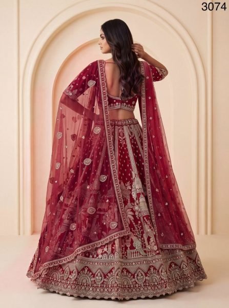 Graceful Maroon Bridal Silk Lehenga Choli with Heavy Embroidery and Double Net Dupatta Bridal Lehenga Choli