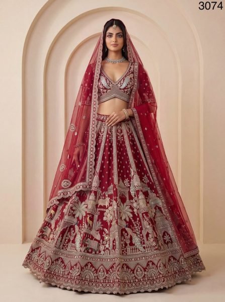 Graceful Maroon Bridal Silk Lehenga Choli with Heavy Embroidery and Double Net Dupatta Bridal Lehenga Choli
