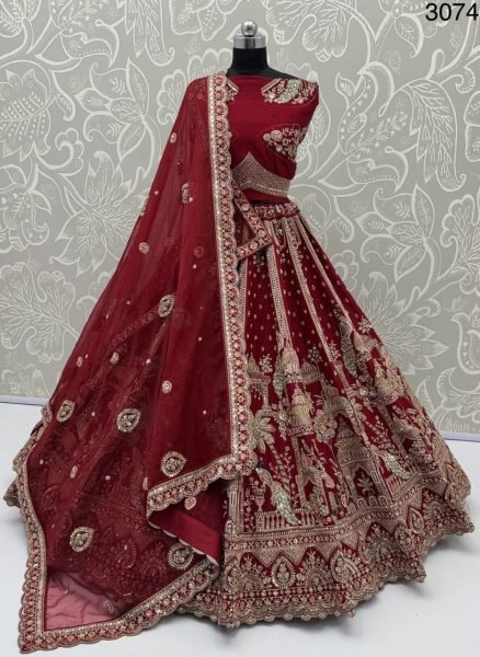 Graceful Maroon Bridal Silk Lehenga Choli with Heavy Embroidery and Double Net Dupatta Bridal Lehenga Choli